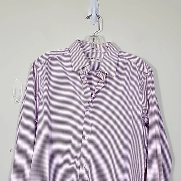 Burberry London Men's Plaid Purple Pink Button Down TailoredShirt Size 15.5/39